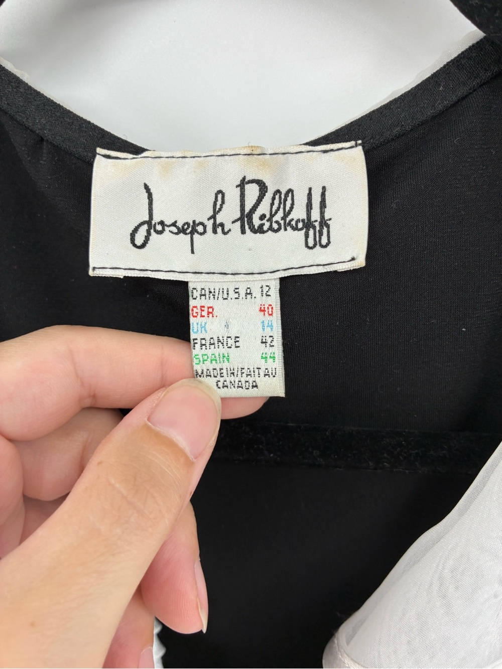 Joseph Ribkoff Black Blouse with White Ruffle Collar and Cuffs - Picture 2 of 11